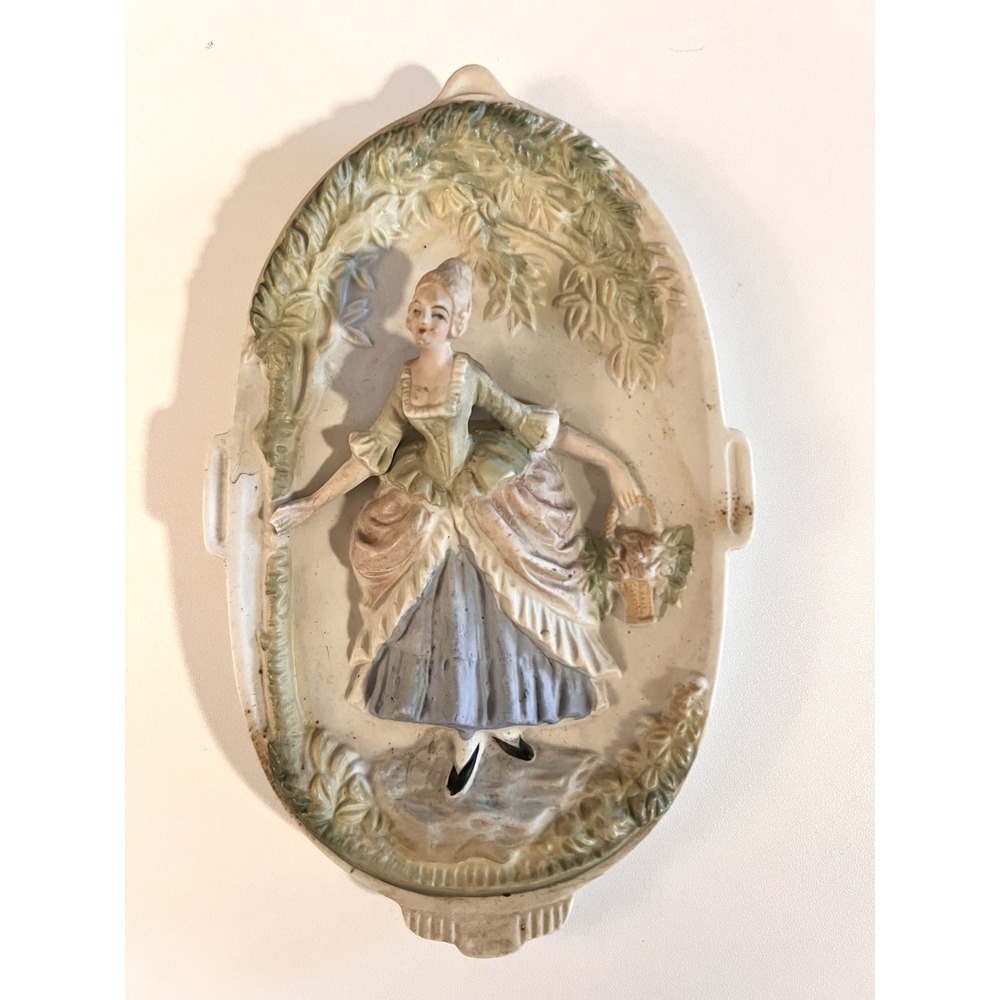 Vtg 1940s‎ Chase Occupied Japan Victorian Courting Lady Bisque Wall Plaque